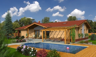 Family house for a narrow plot with a garage and a covered terrace. The garage may be converted into a room.